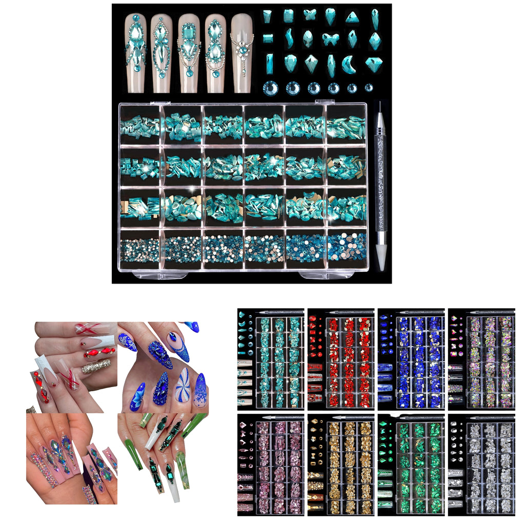 2400 pcs Flat Back AB Nail Rhinestones Multi Shape
