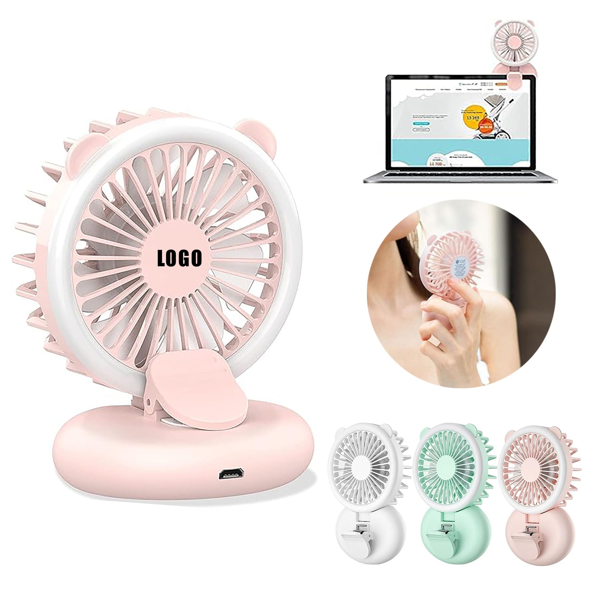 Handheld Mini Fan with Selfie Ring Light
