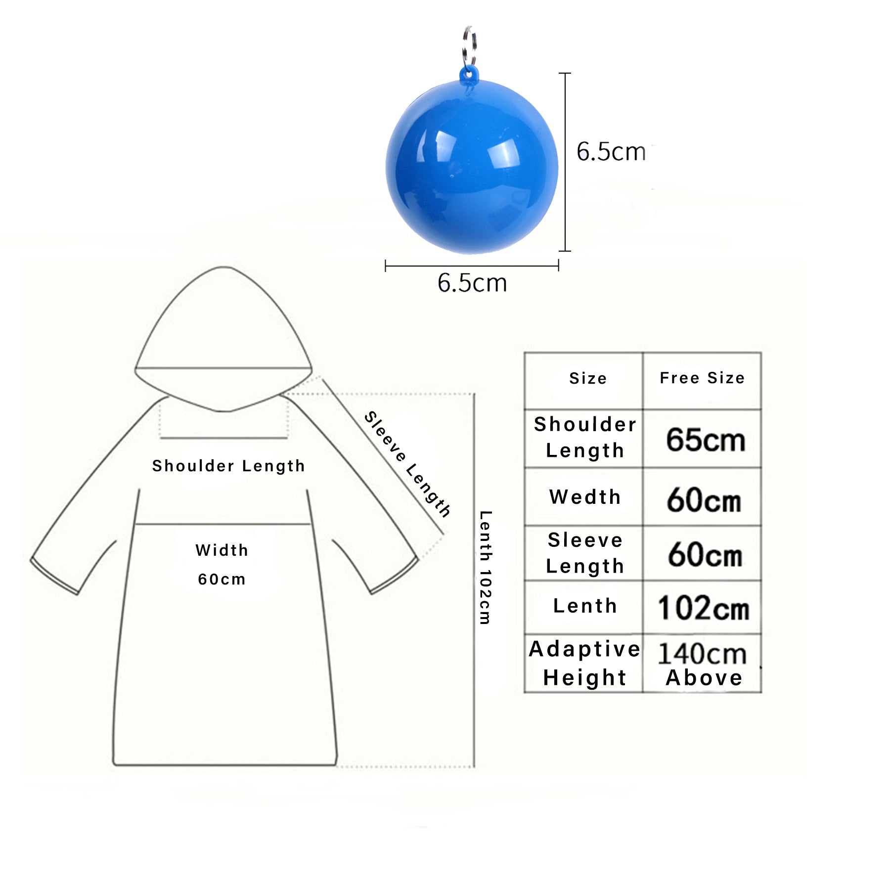 Portable Ball Packing Disposable Poncho Raincoat With Keychain