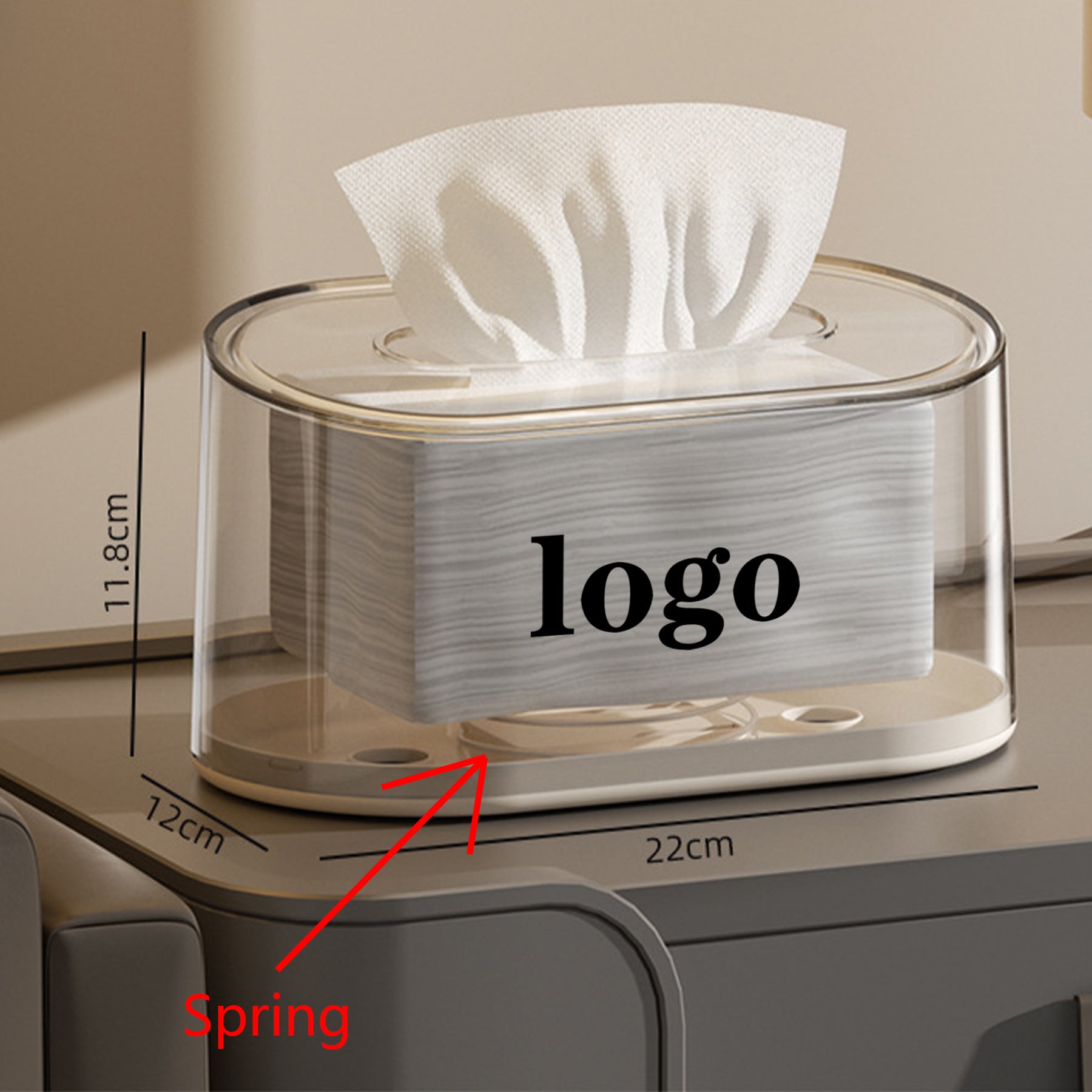 Acrylic Tissue Box Holder With Spring