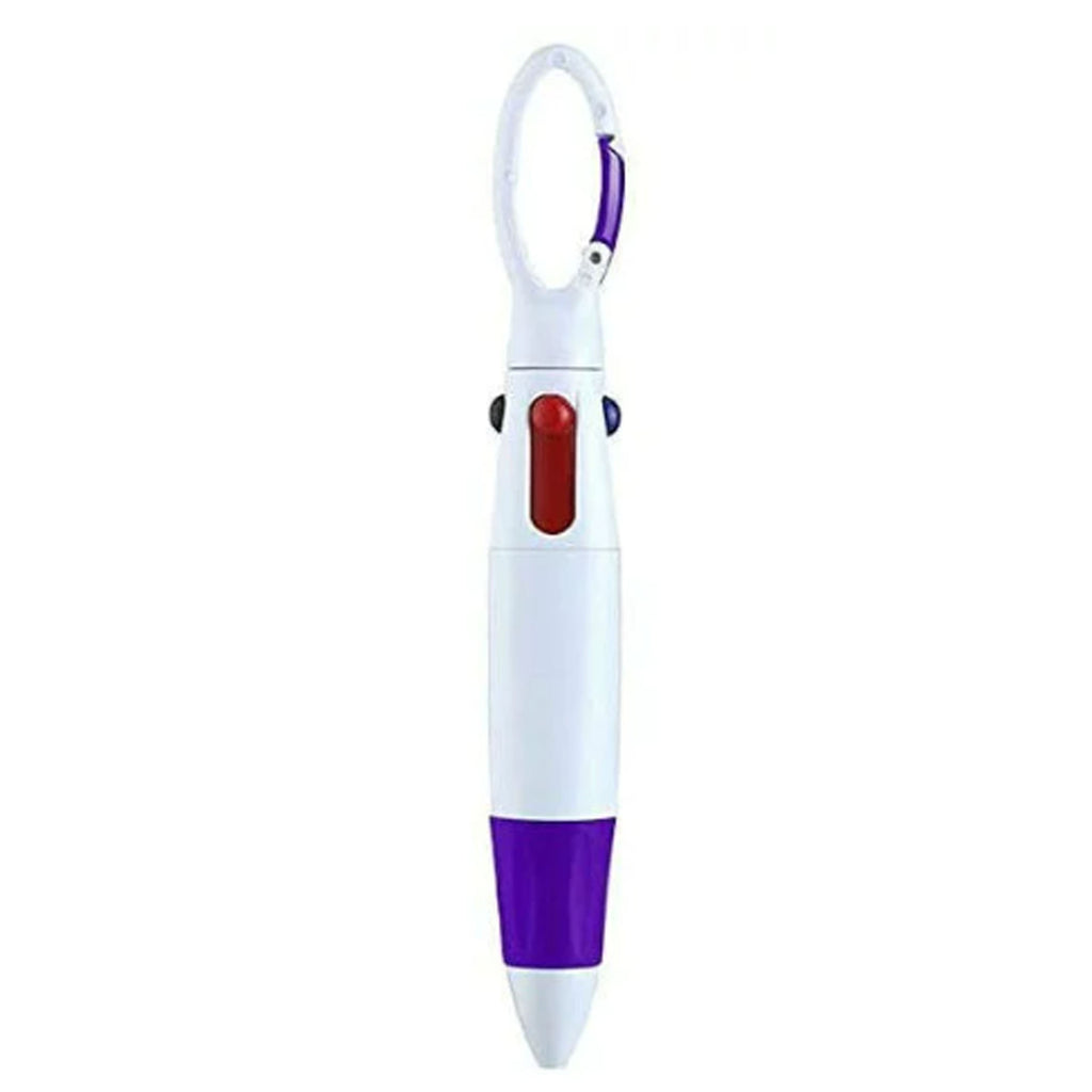 4 Color Retractable Ballpoint Pen with Carabiner Clip