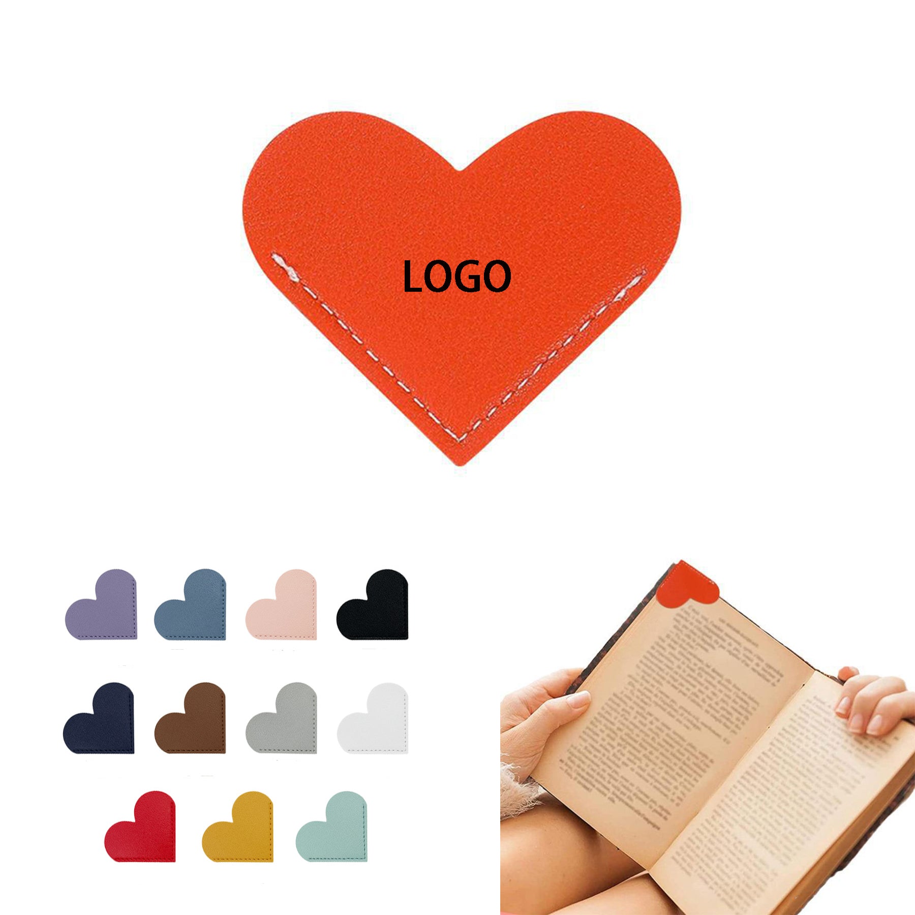 Heart-Shaped Leather Sticky Bookmark