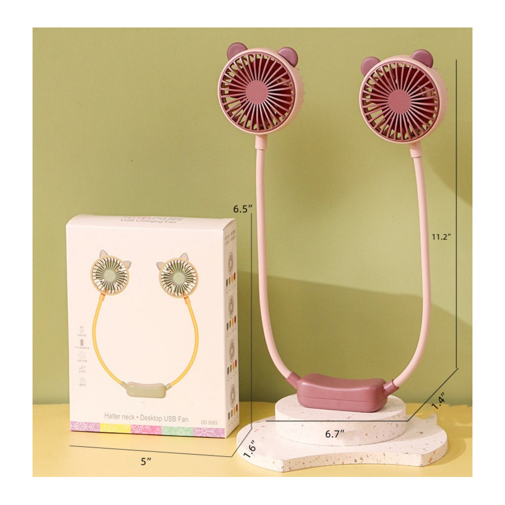 Foldable Dual Wheel Usb Neck Fan