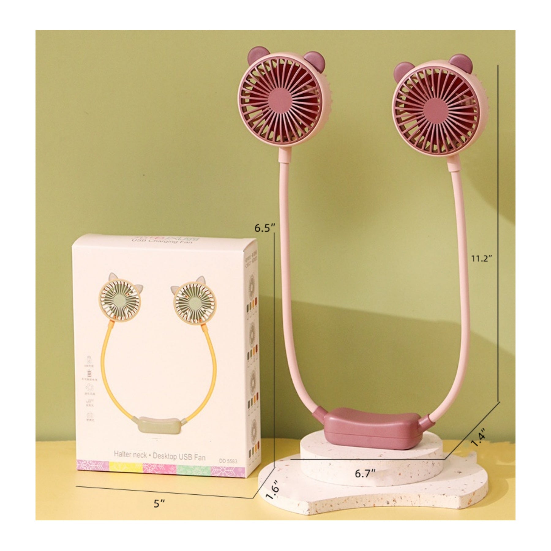 Foldable Dual Wheel Usb Neck Fan