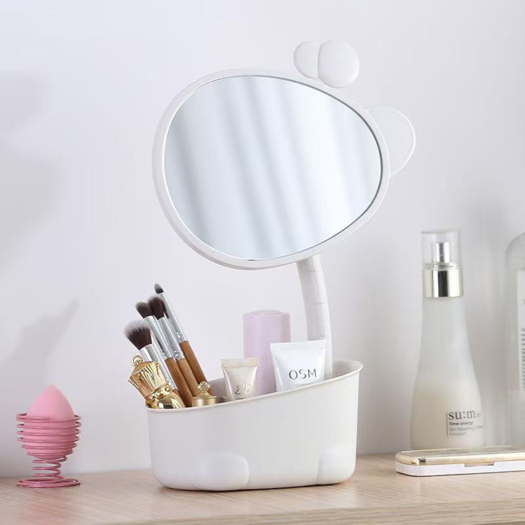 Desktop Cartoon Makeup Mirror Storage Box