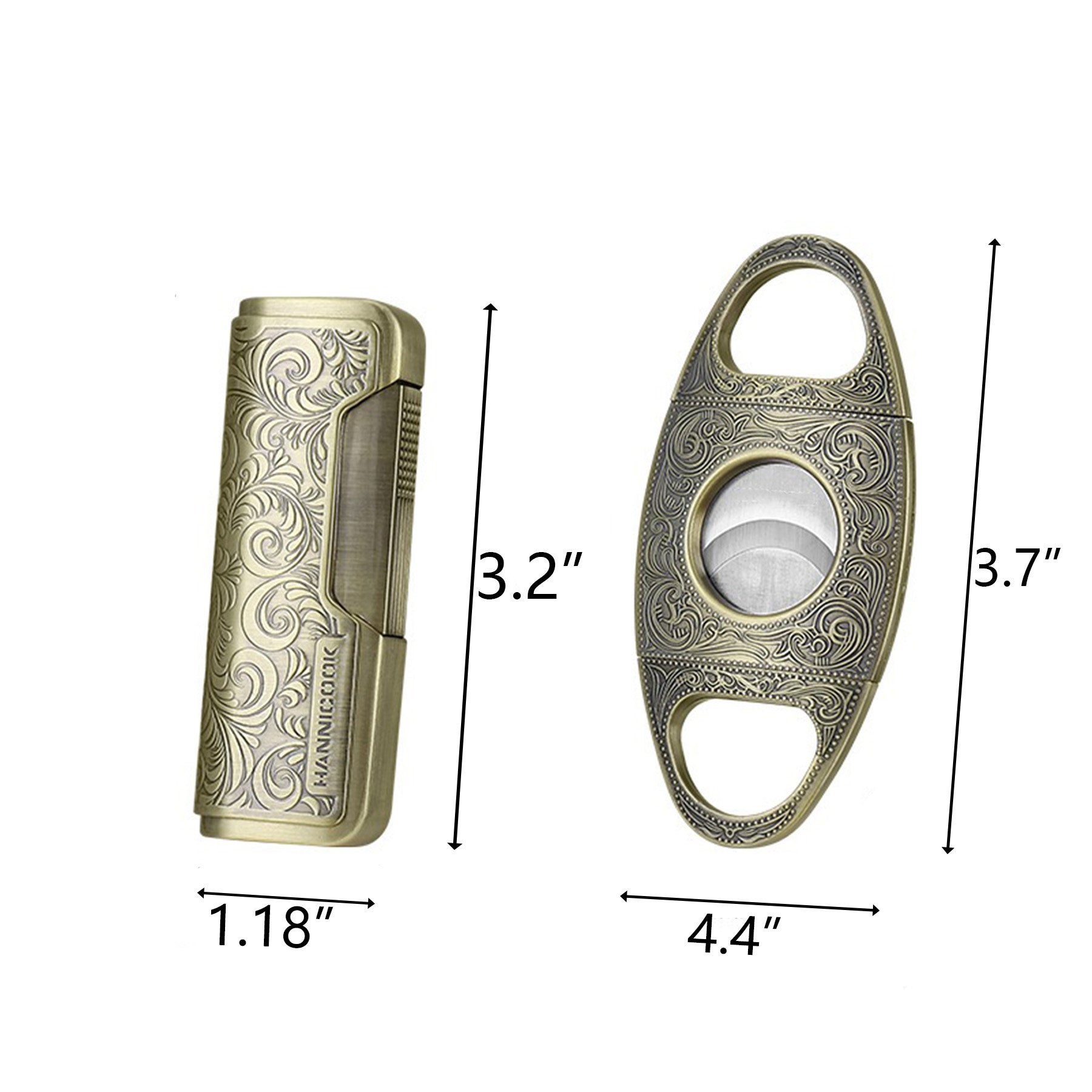 Cigar Cutter Set Embossed Metal Alloy Lighter