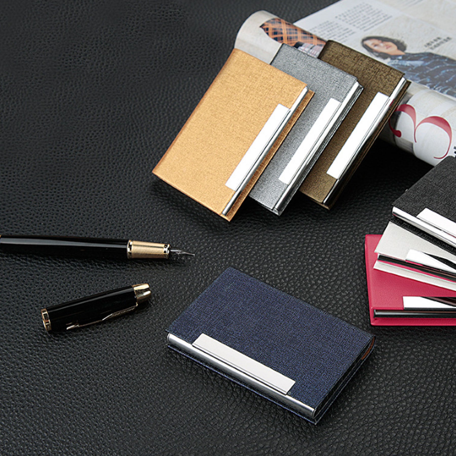 Stainless Steel And Leather Business Card Holder Case