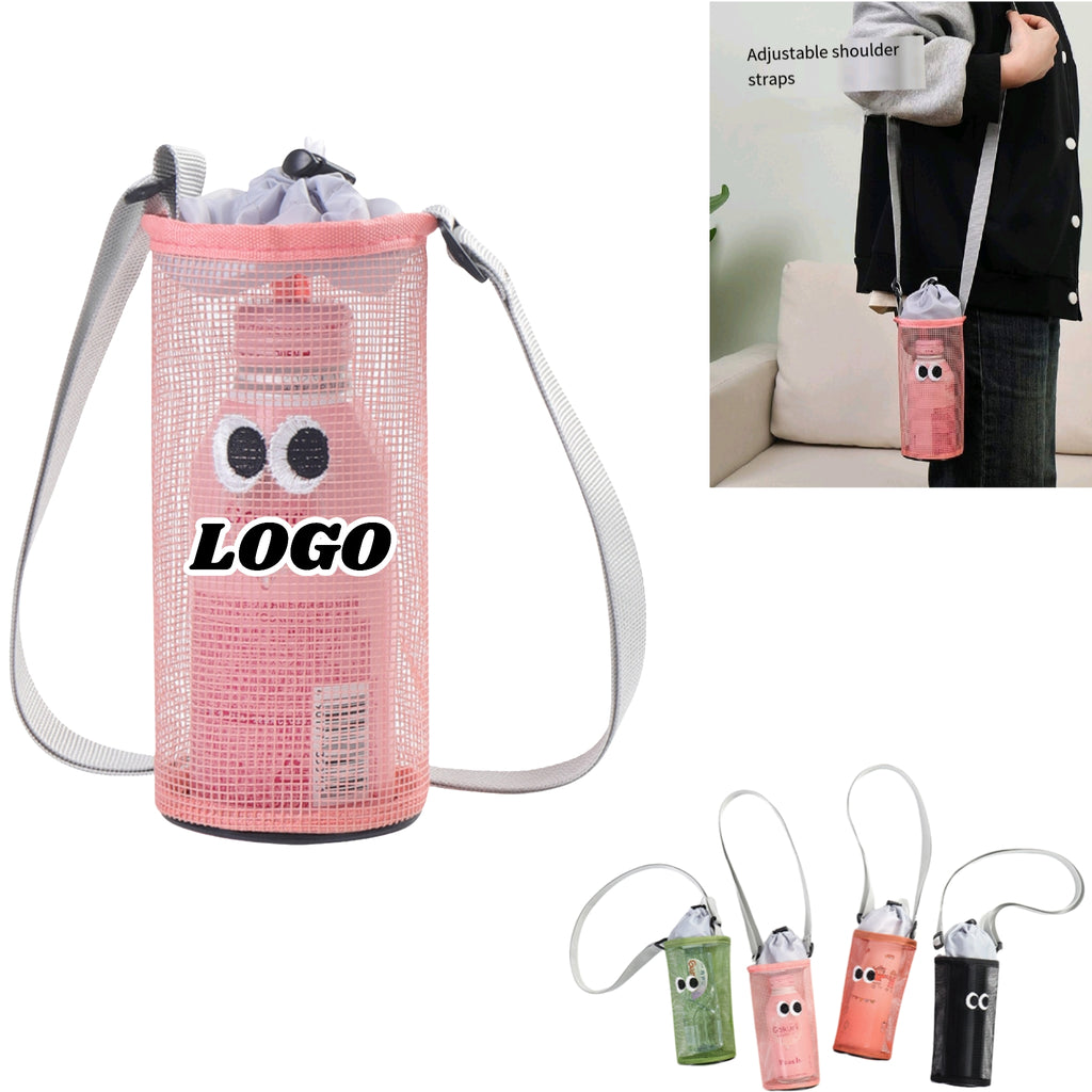 Drawstring Lock Bottle Carrier Adjustable Crossbody Mesh