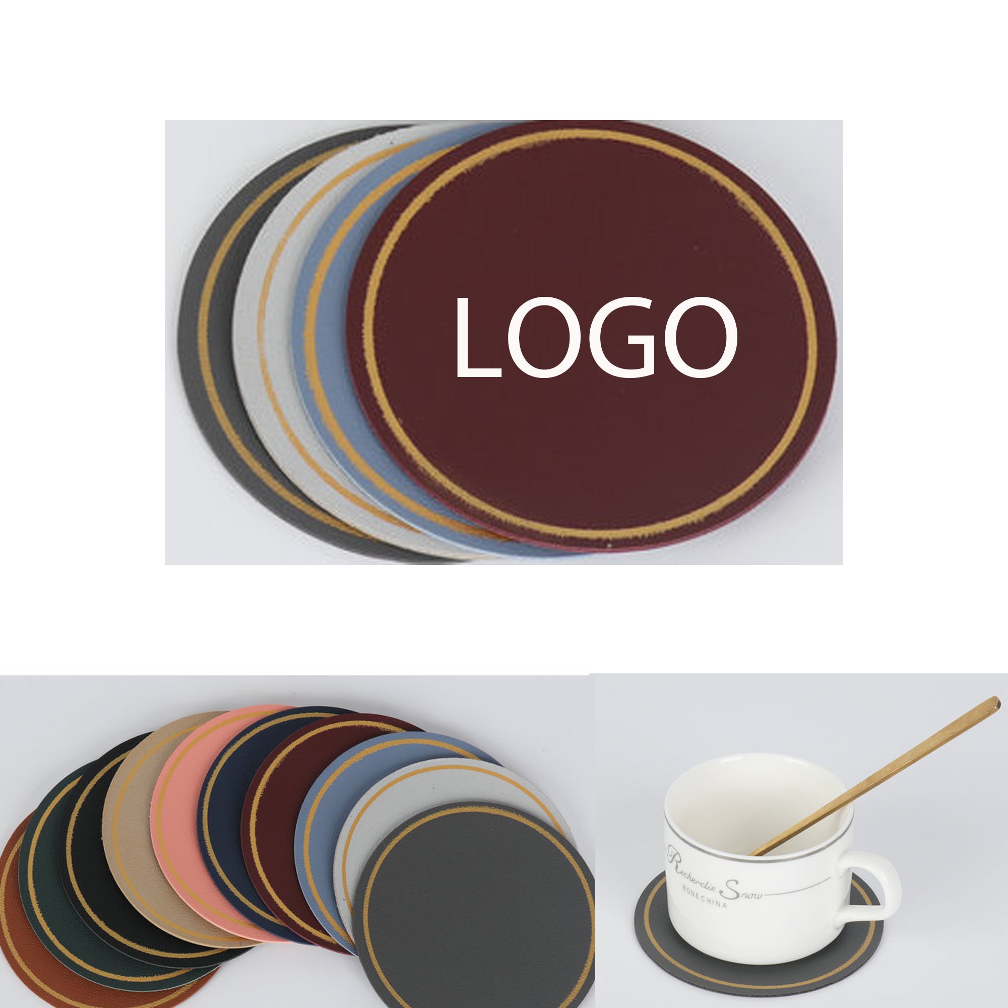 Gold Rim Round Insulated Coffee Coaster