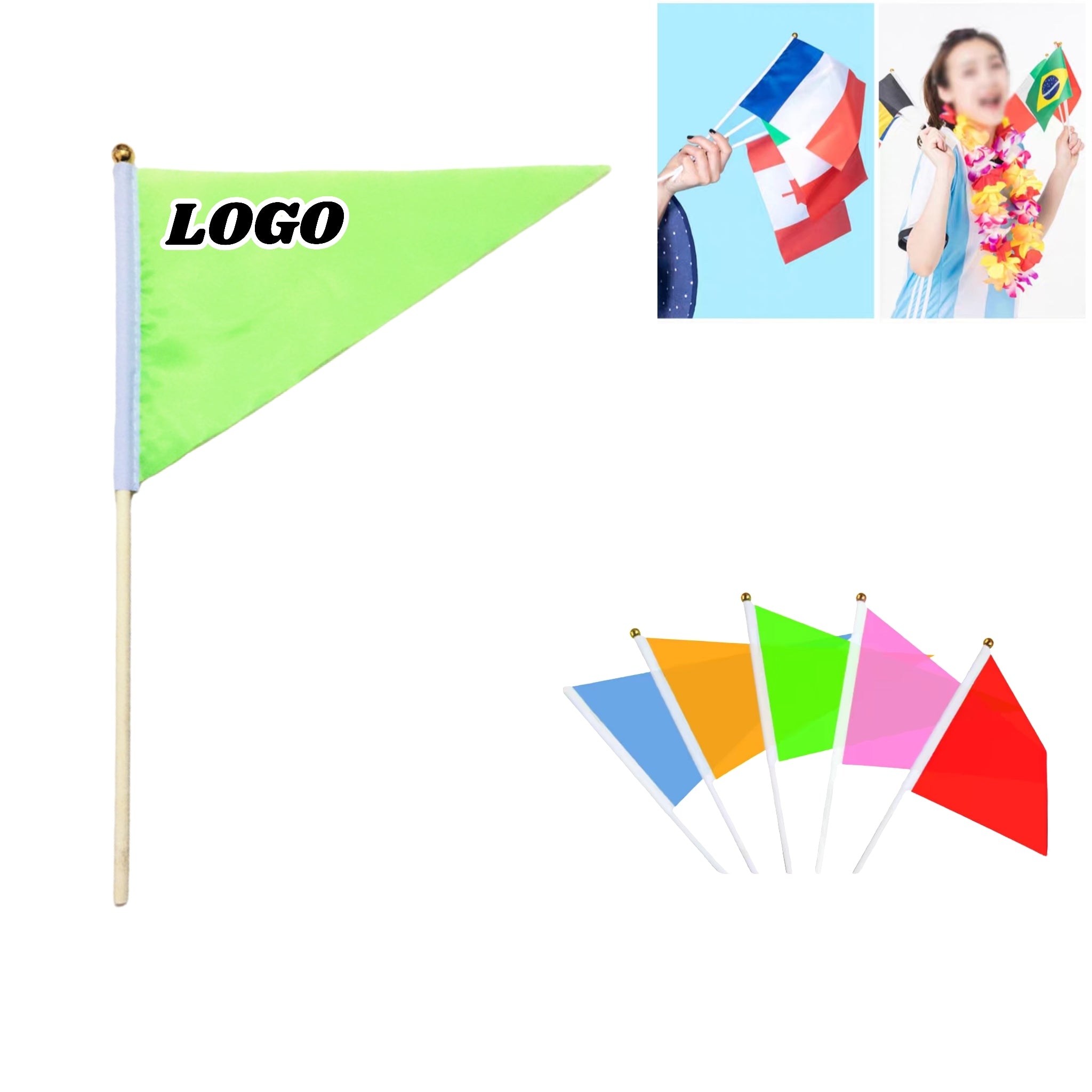 Mini Hand Flags Kids School Cheer Colorful Triangle