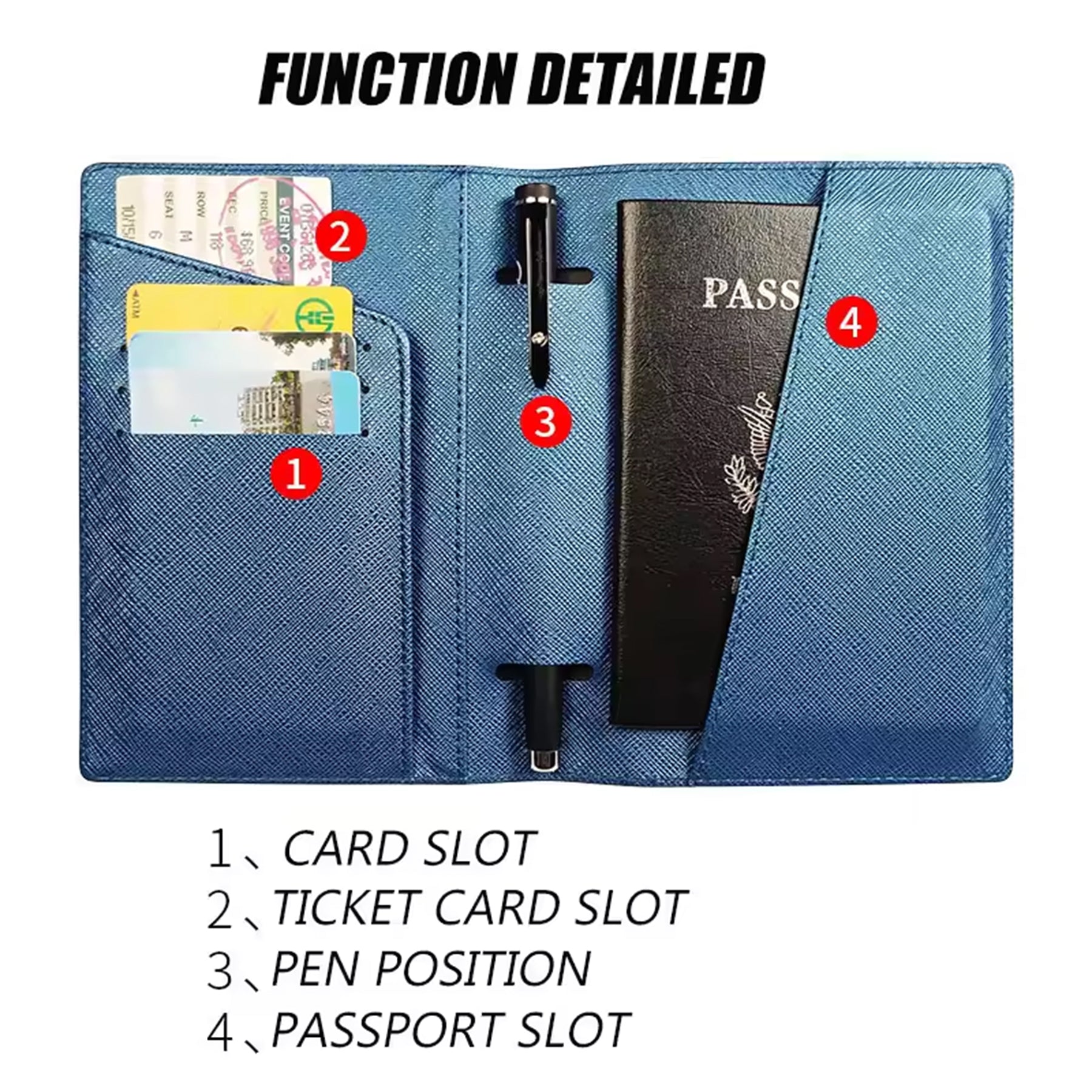 Pu Leather Passport Holder Travel Wallet With Pen Slot