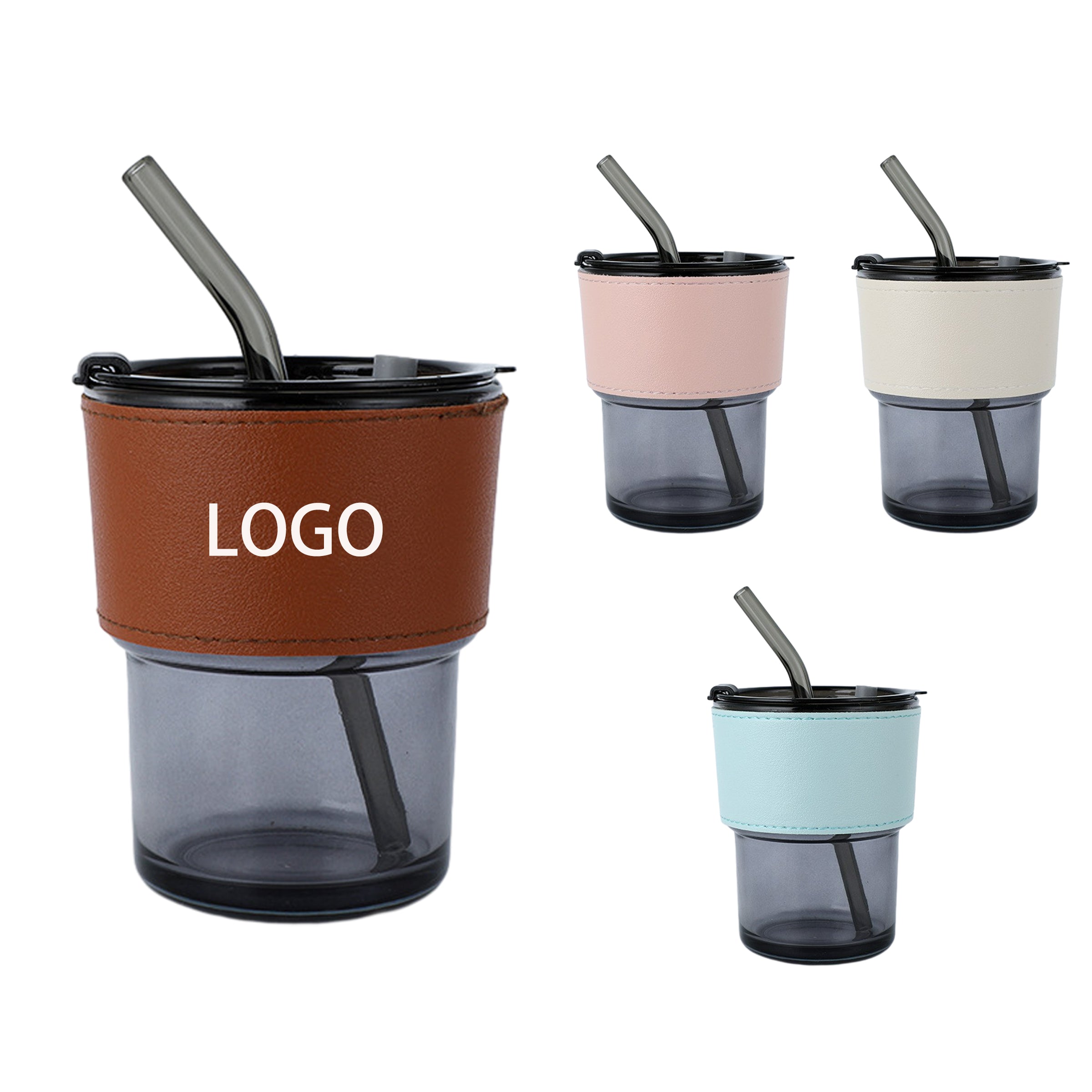 15Oz Glass Tumbler With Glass Straw And Lid