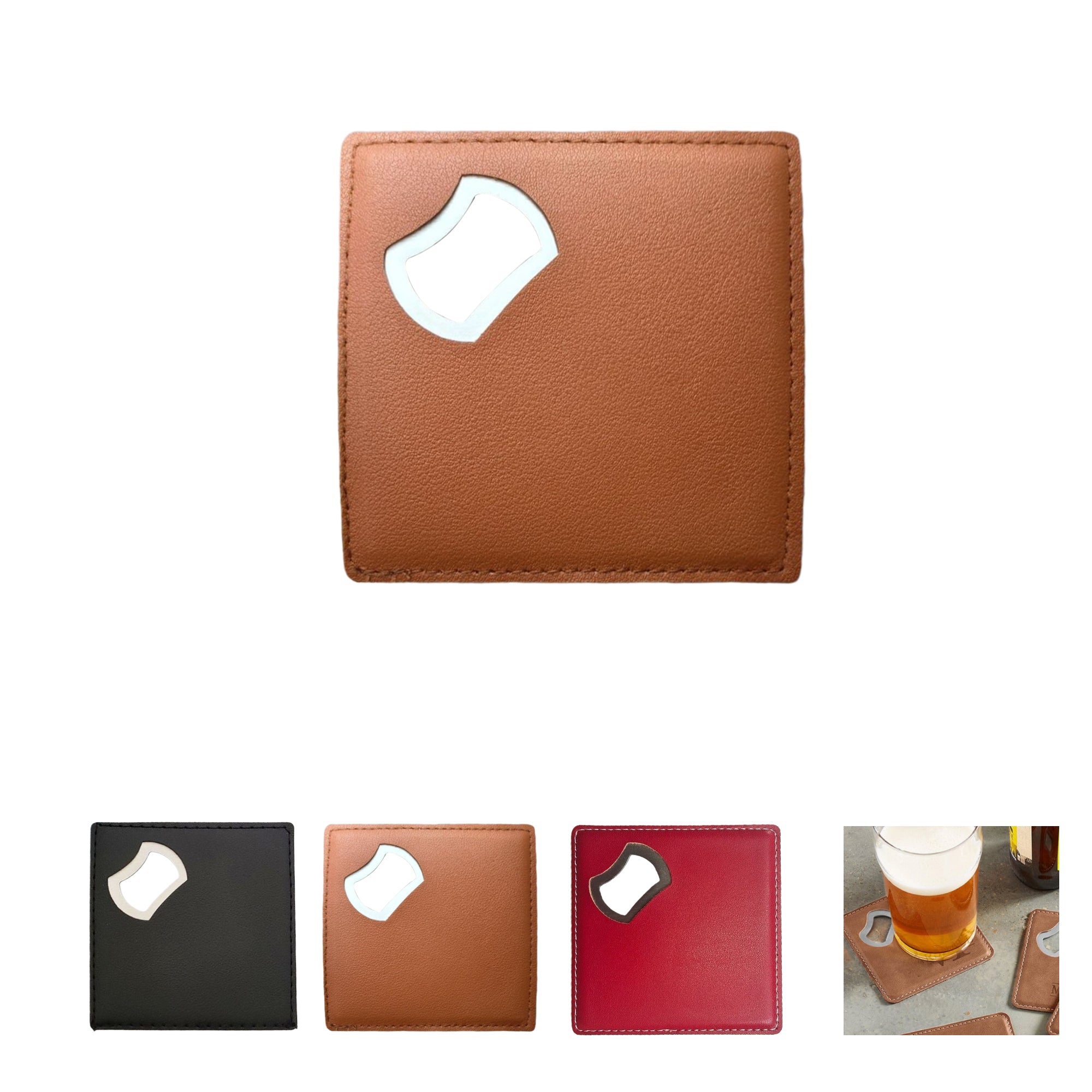 3.8 Inch Pu Leather Drink Coaster With Bottle Opener