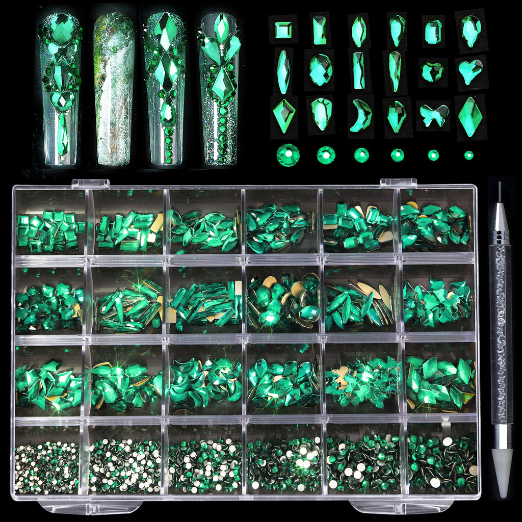 2400 pcs Flat Back AB Nail Rhinestones Multi Shape