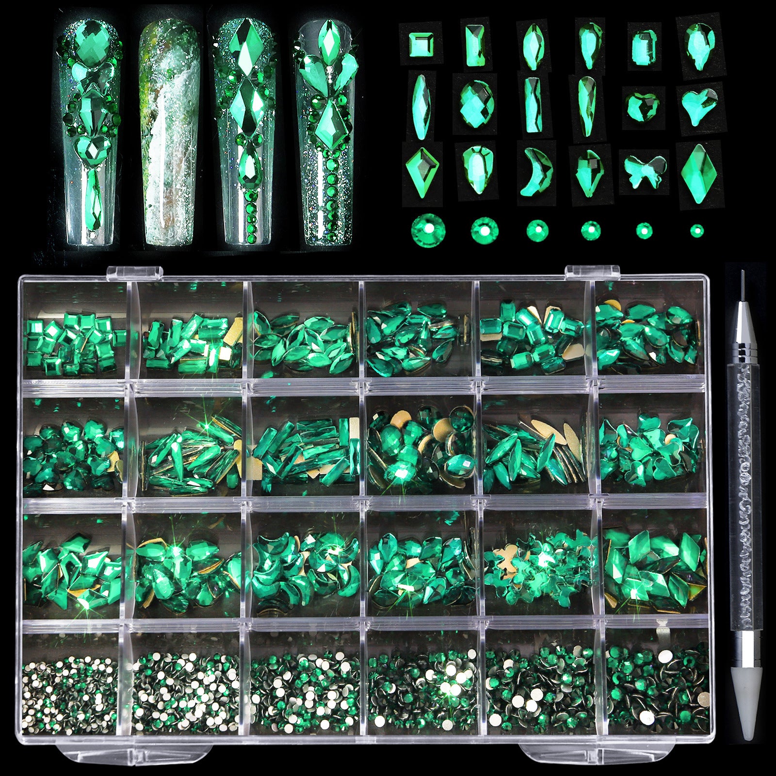 2400 pcs Flat Back AB Nail Rhinestones Multi Shape