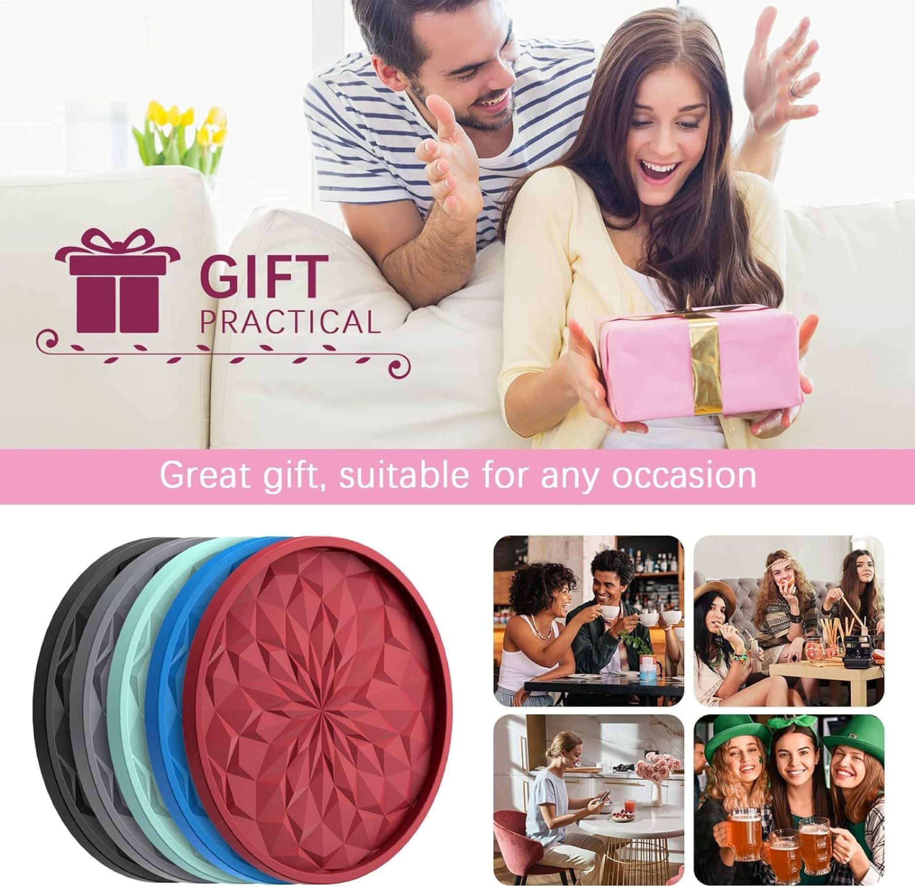 Silicone Coasters (Six Pieces With Base)