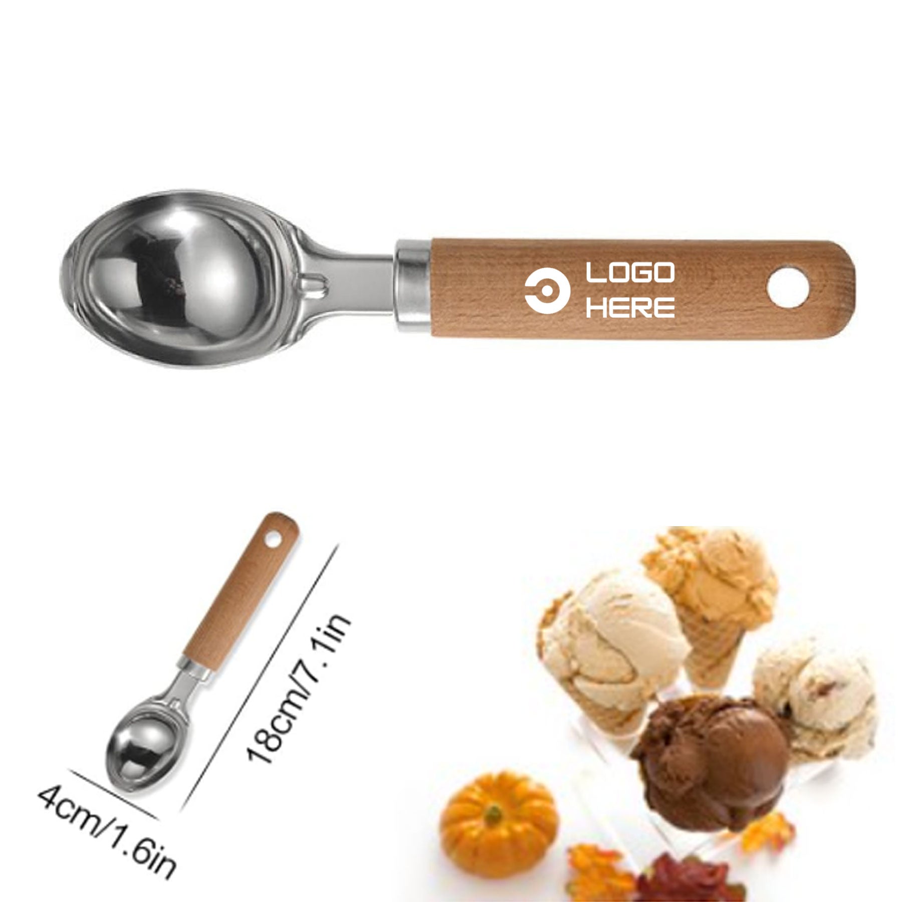 Wooden Handle Ice Cream Scoop