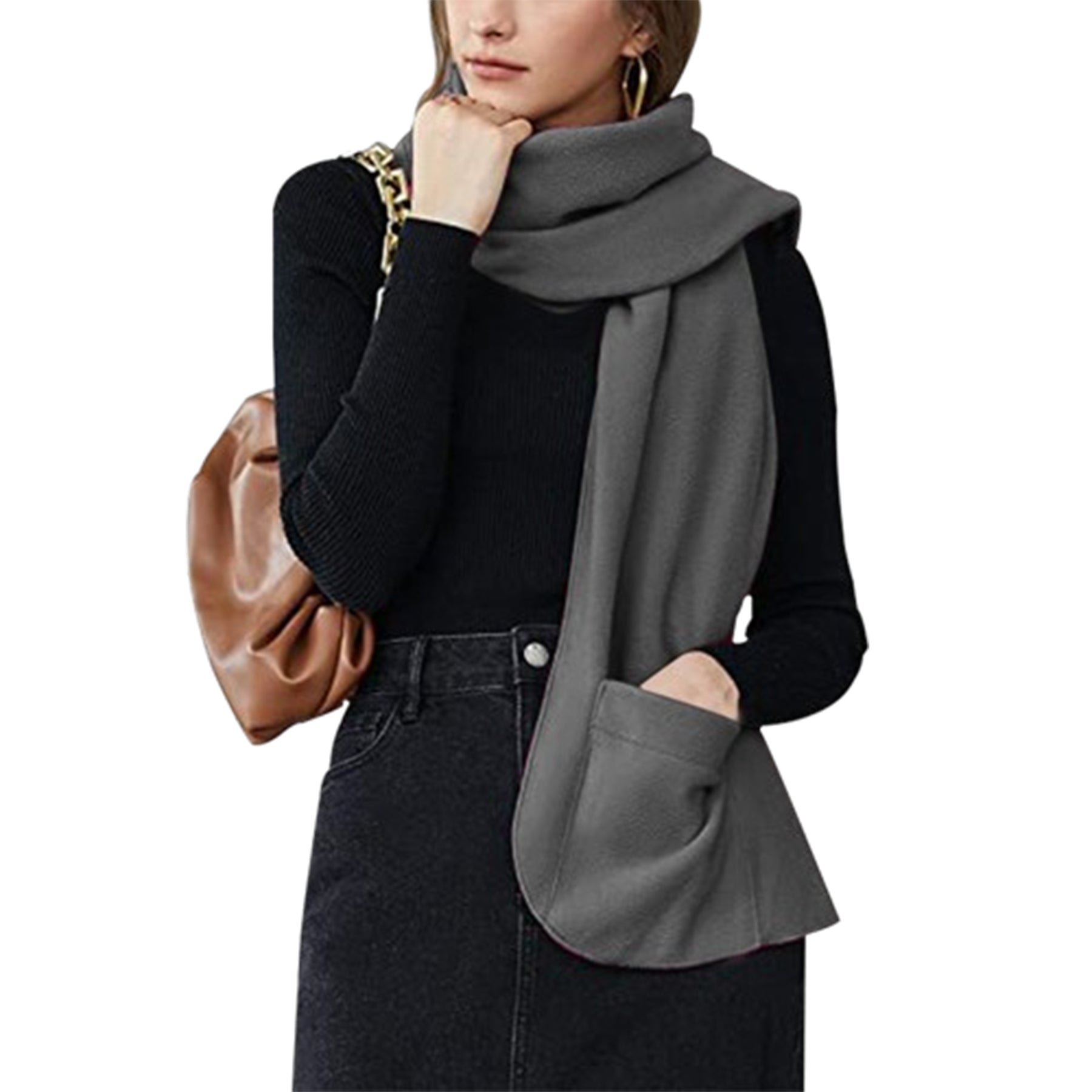 Single Layer Fleece Warm Scarf With Gloves