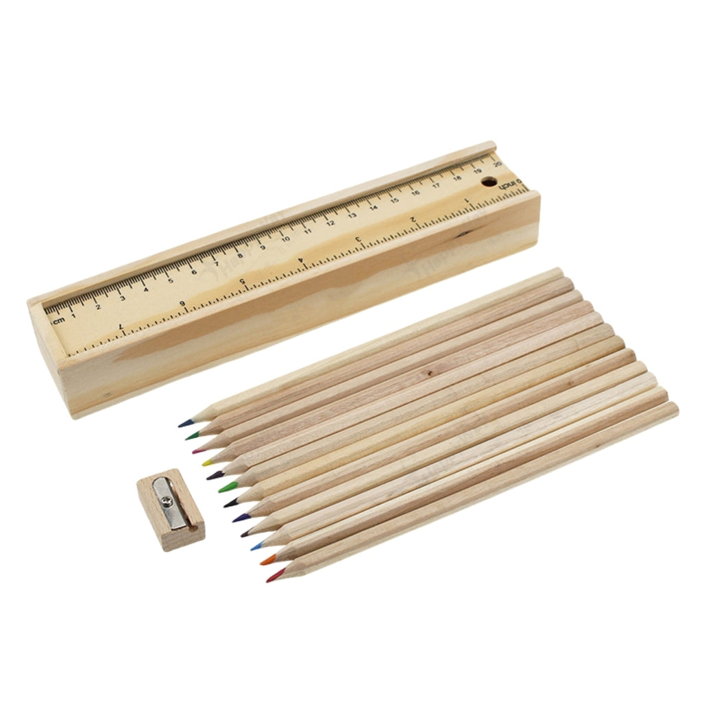 Wooden Stationery 12-Piece Colored Pencil Ruler Set