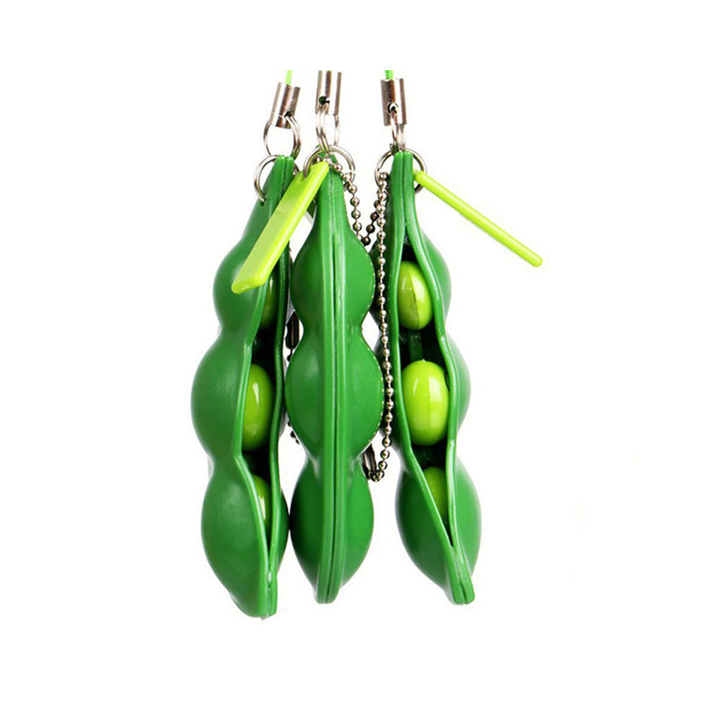 Bean Squeezing Fun Stress Relief Pea Pod Keychain Toy