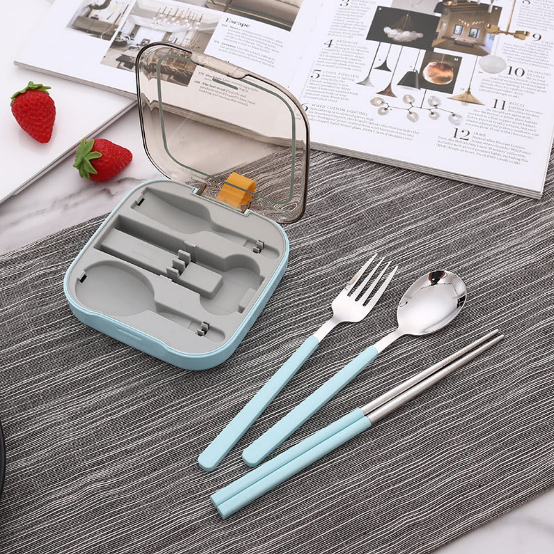 304 Stainless Steel Portable Three-piece Tableware Set