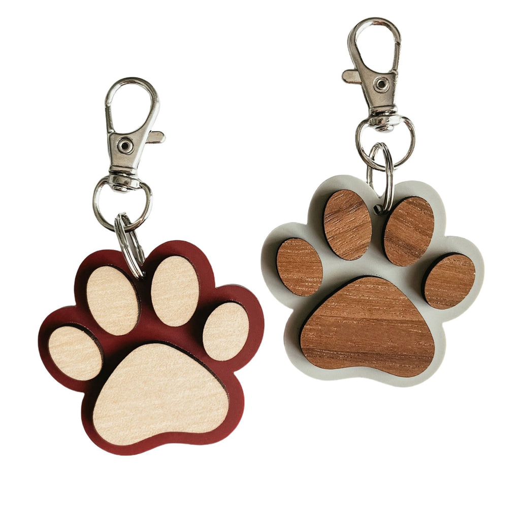 Wooden Cat Paw Print Keychain