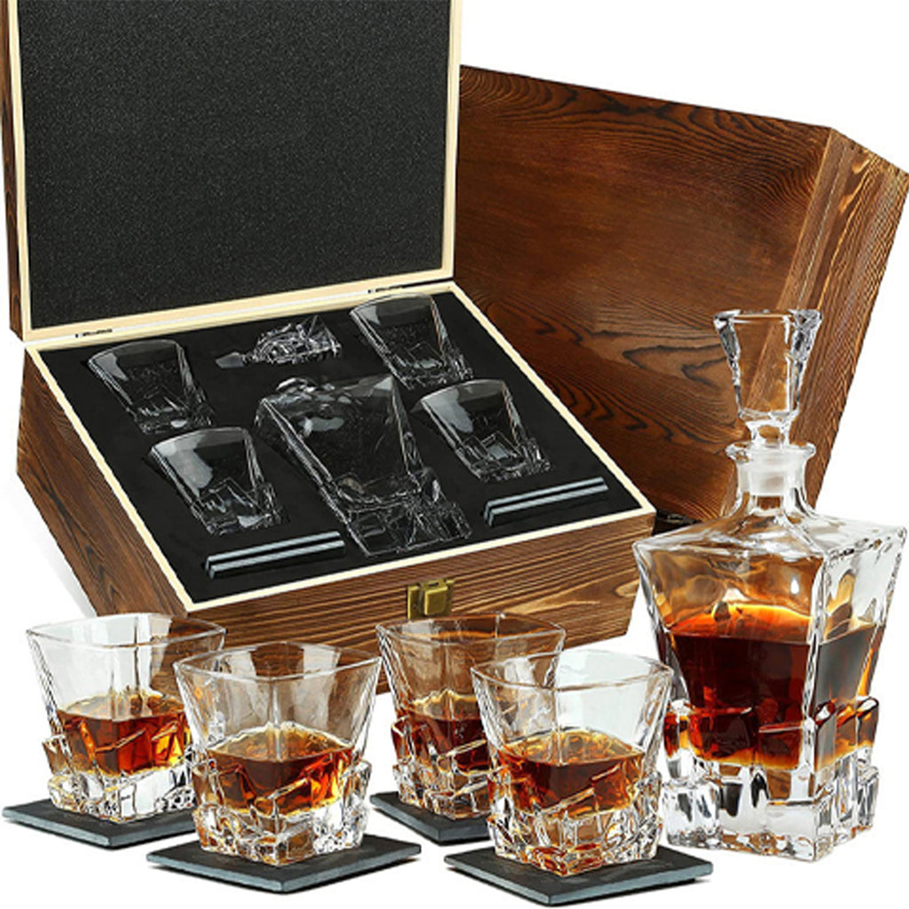 Decanter - Front Only - 4 Glasses - Wood Box