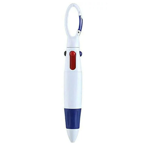 4 Color Retractable Ballpoint Pen with Carabiner Clip