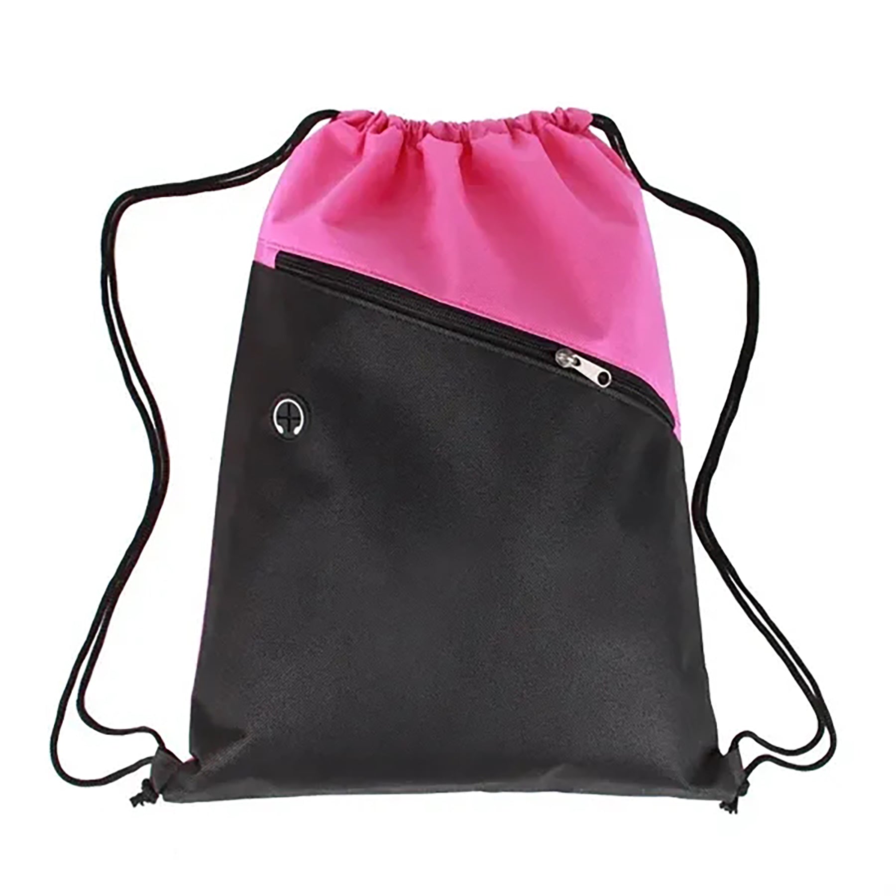 Two-Tone Non-Woven Drawstring Backpack With Front Zipper