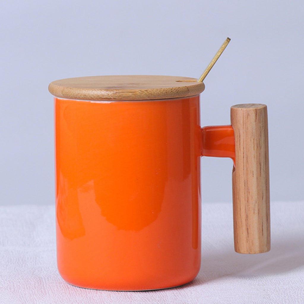 Solid Wood Handle Ceramic Mug