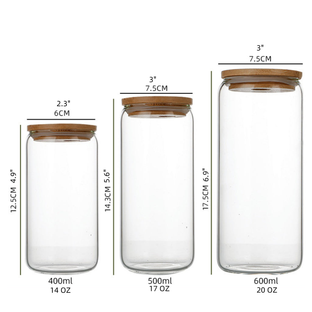 Drinking Glasses with Bamboo Lids and Glass Straw