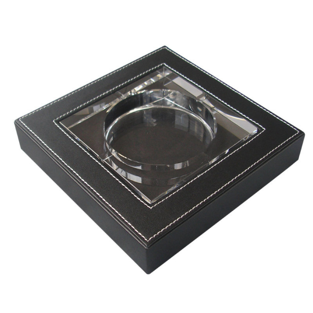Leather-Wrapped Glass Ashtray