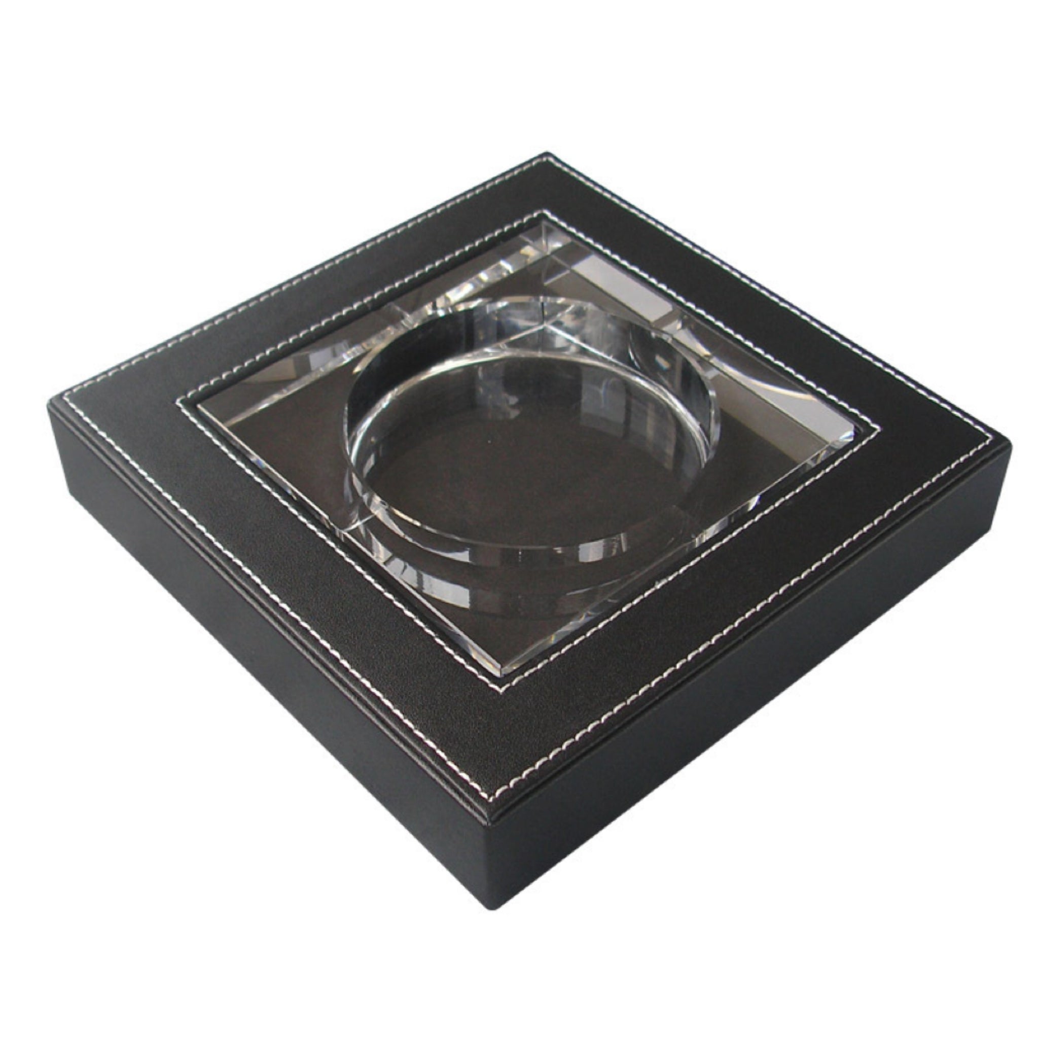 Leather-Wrapped Glass Ashtray