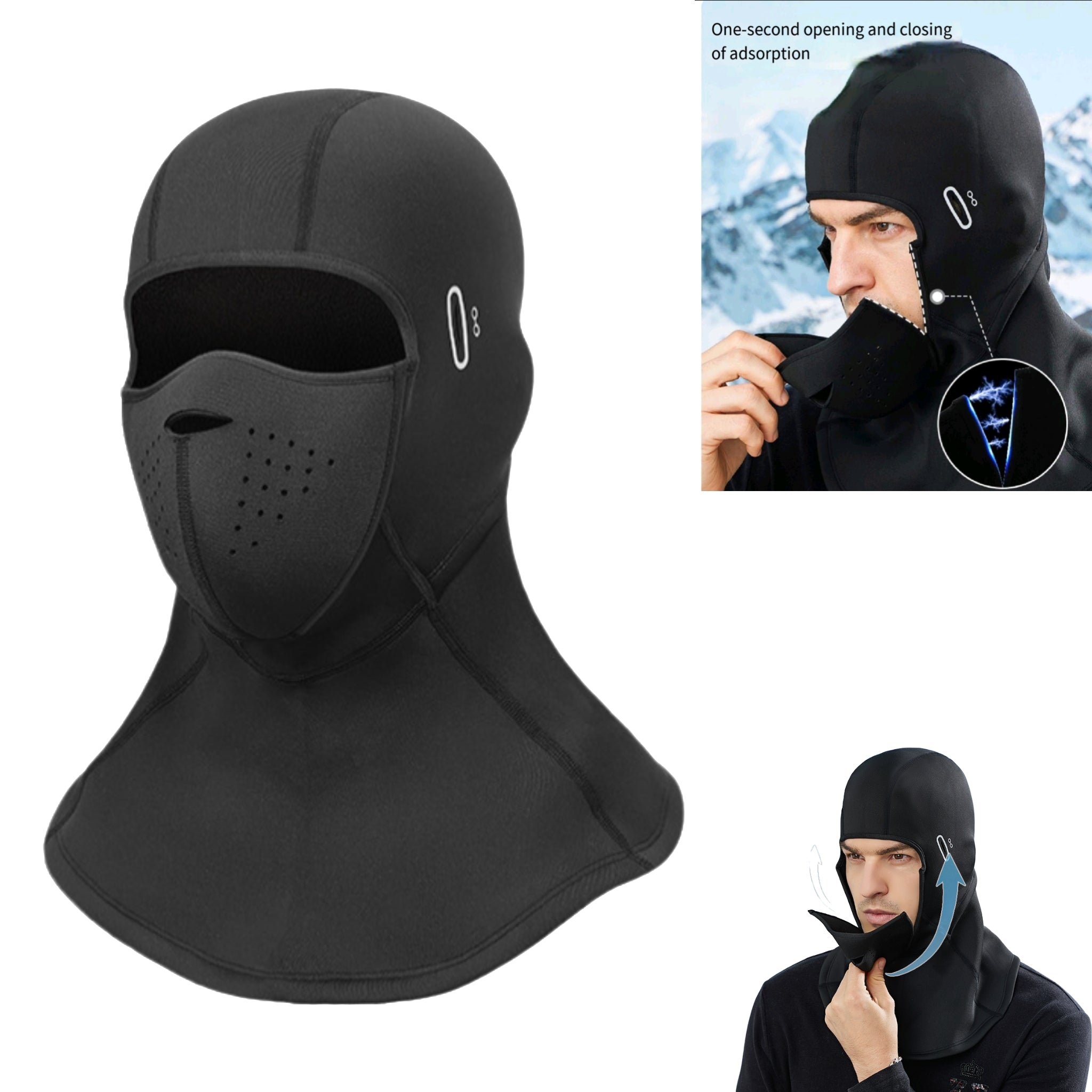 Magnetic Ski Balaclava Windproof Bamboo Polar Fleece Warmth