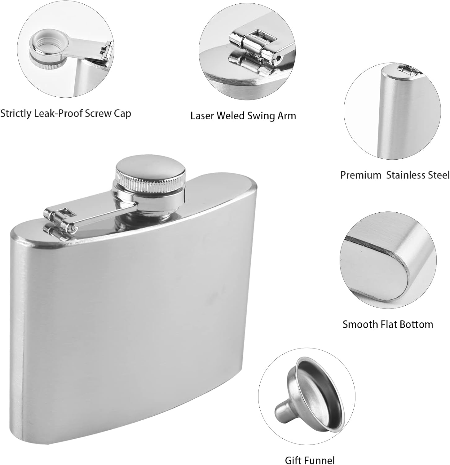 Matte Brushed Finishing Square Shaped Stainless Steel Liquor Whiskey Wine Alcohol Hip Flask