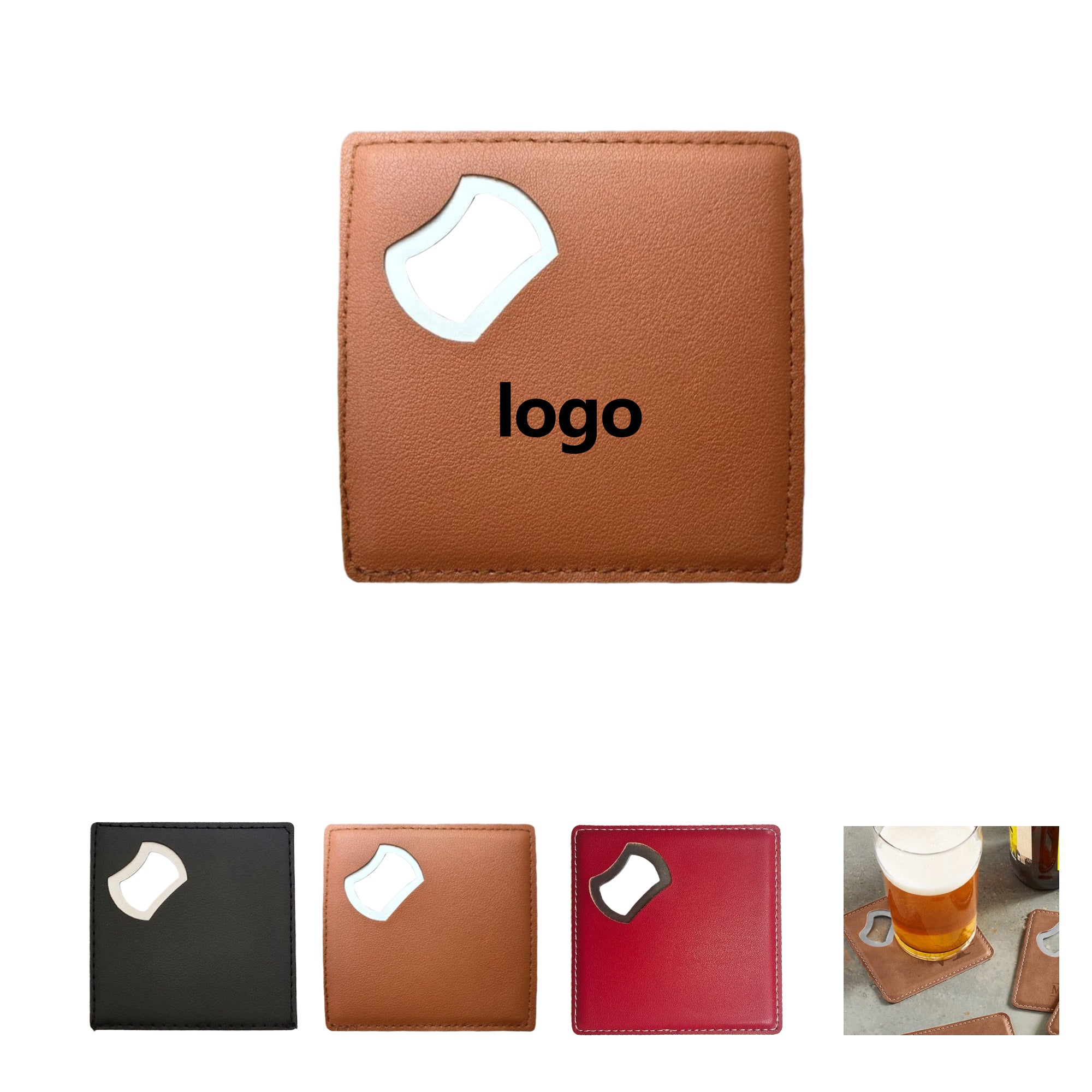 3.8 Inch Pu Leather Drink Coaster With Bottle Opener