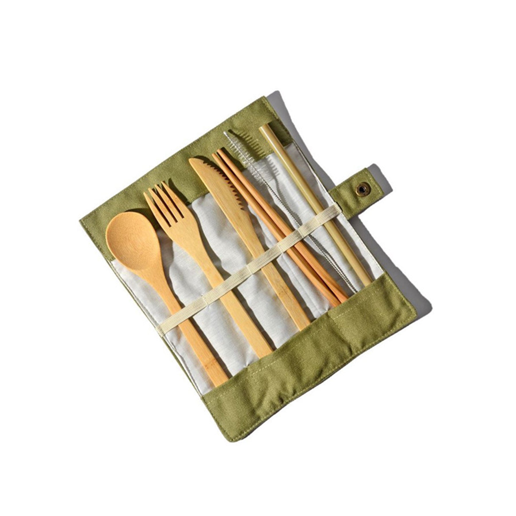Portable Bamboo Flatware Set With Foldable Canvas Bag