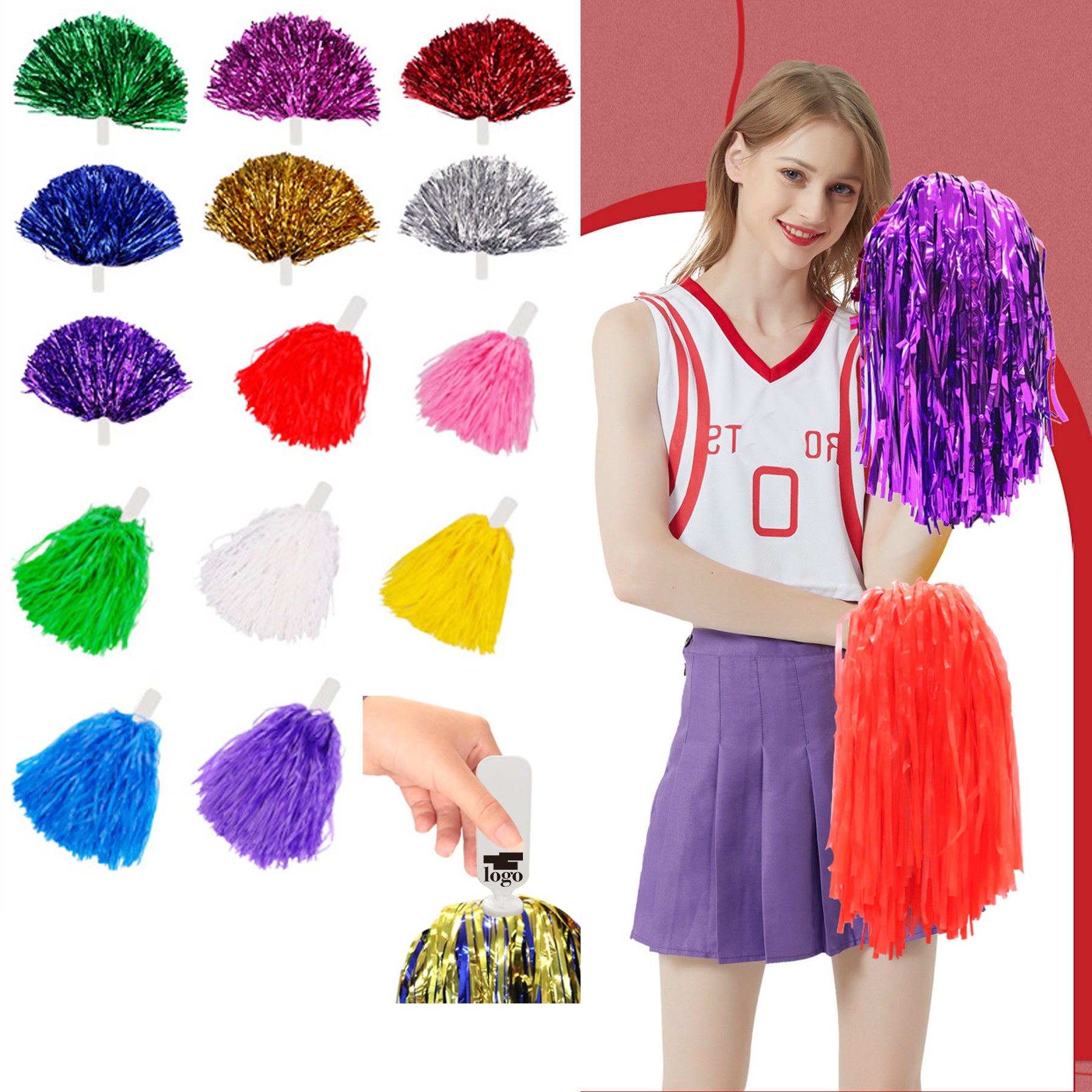 Cheerleaders Cheer Pom Poms With Baton Handle
