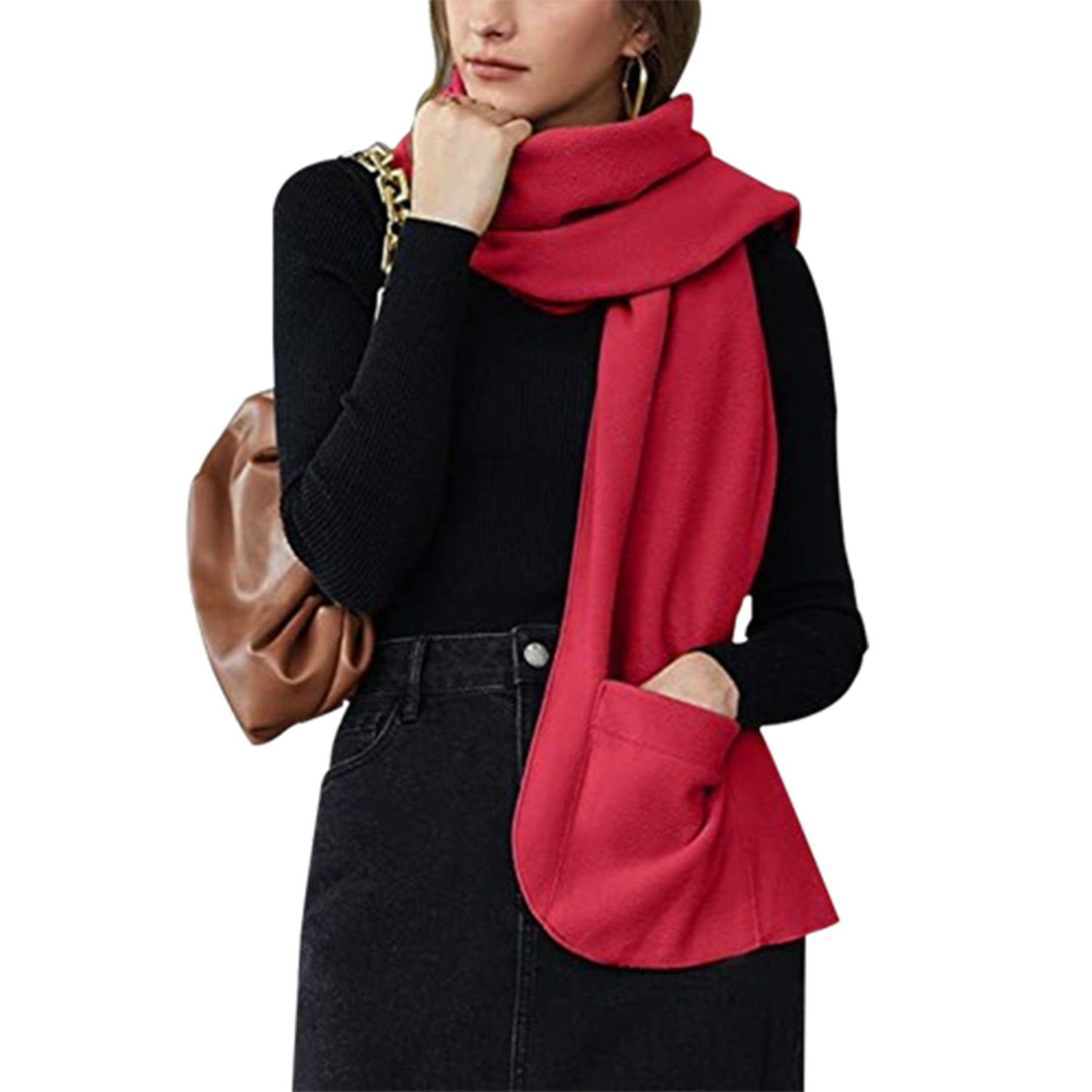 Double Layer Fleece Warm Scarf With Gloves