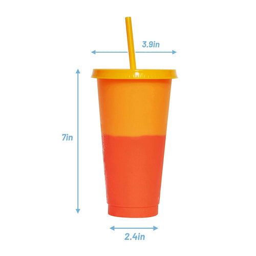 24Oz Reusable Color-Changing Tumbler With Lids And Straws