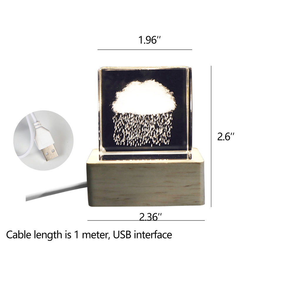 3D Crystal Night Light With Woodern Base Gifts For Kids