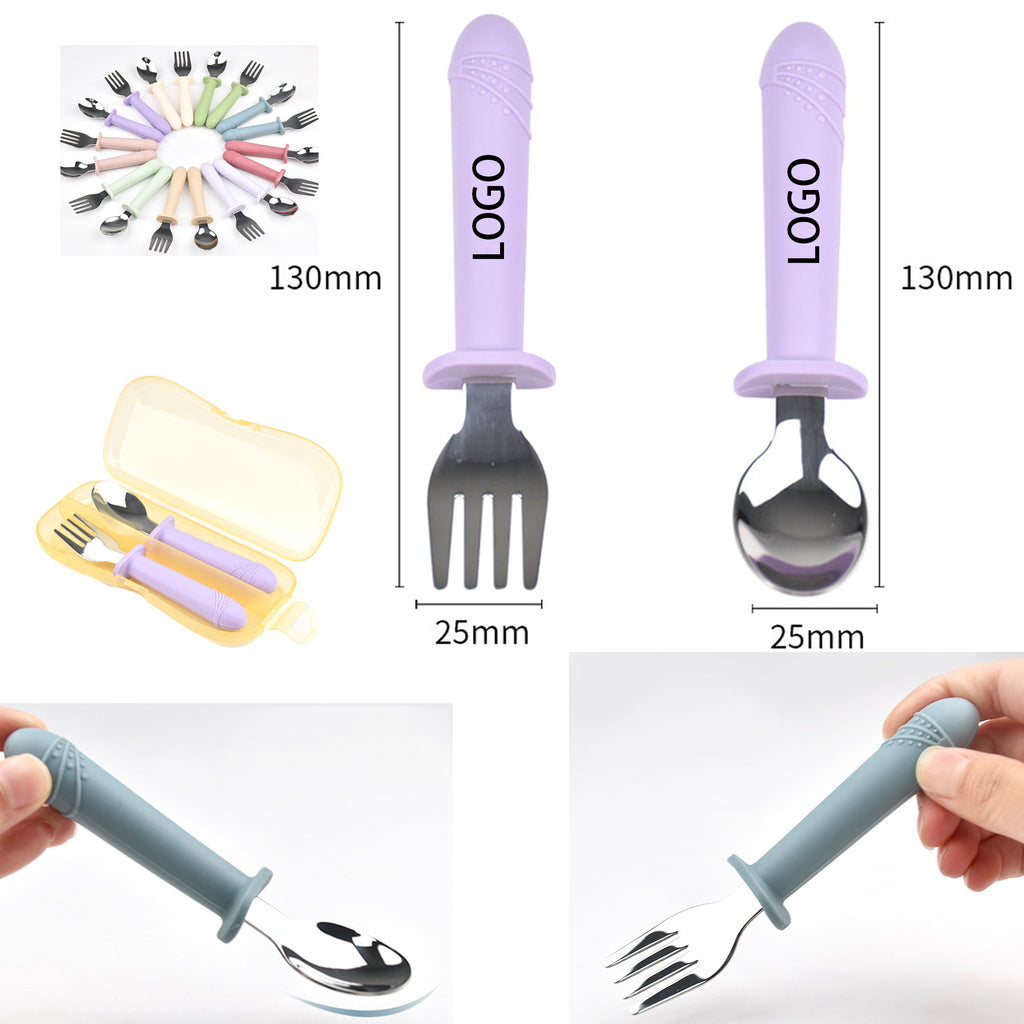 Fork And Spoon Set With Silicone Handle