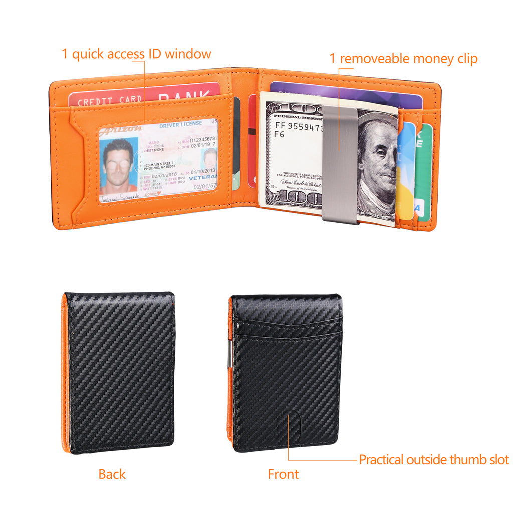Leather Bifold Wallet For Men Rfid Blocking Credit Card Clip