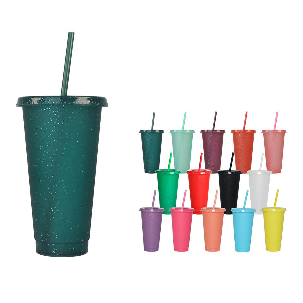 Large-Capacity PP Plastic Iridescent Glitter Cup with Straw
