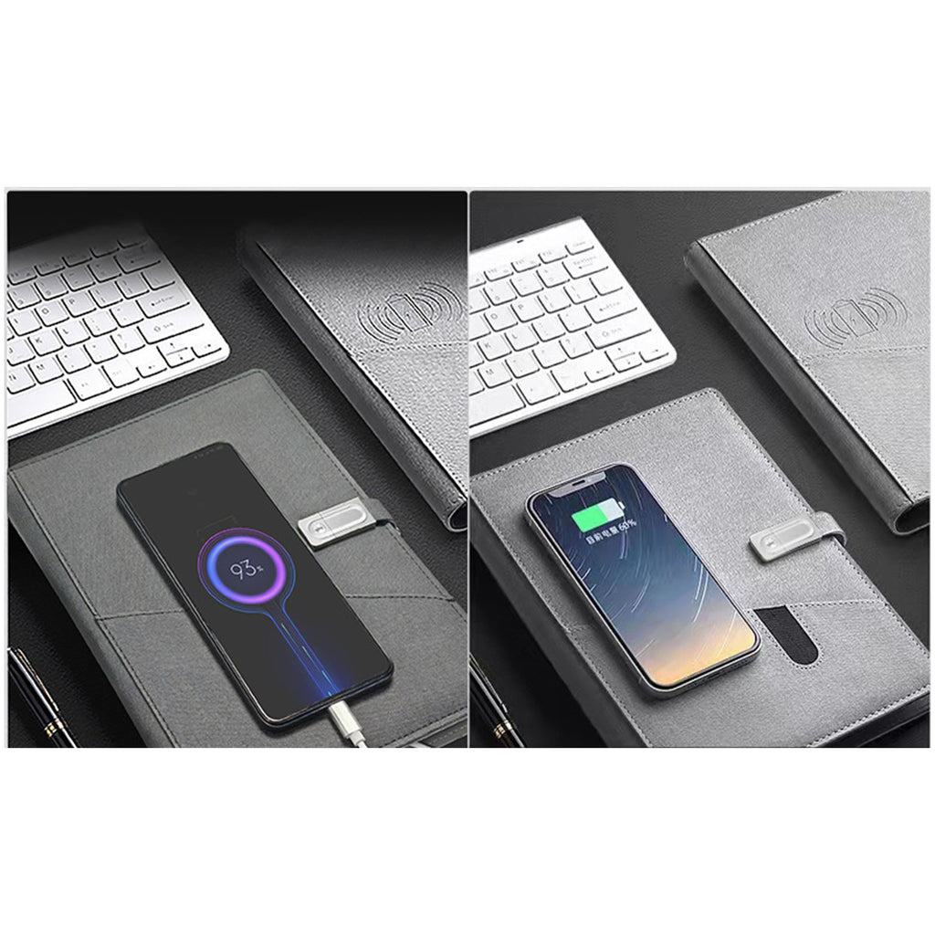 Wireless/Wired Charging Discbound Notebook With Leather Cover