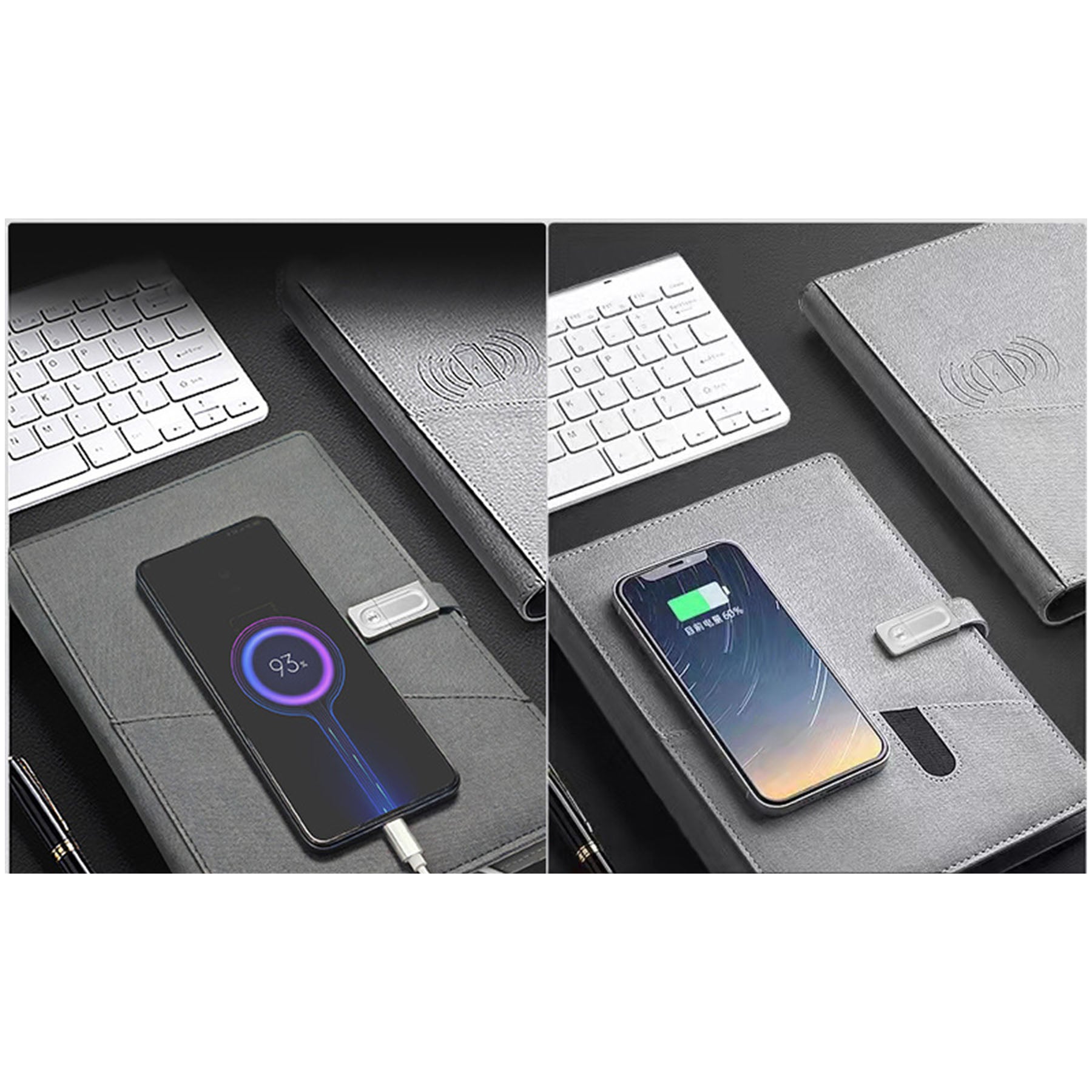 Wireless/Wired Charging Discbound Notebook With Leather Cover