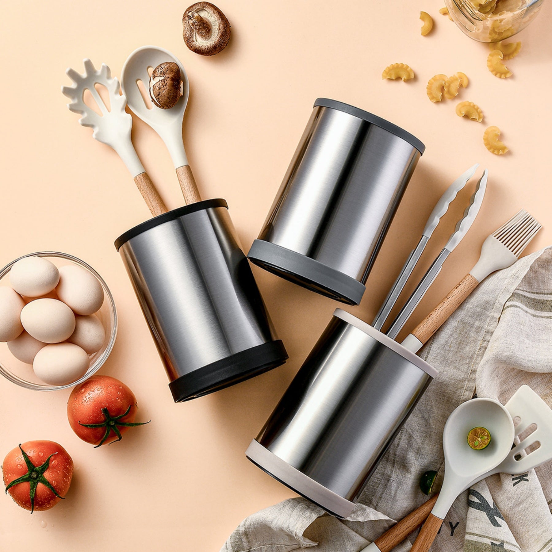 Rotating Stainless Steel Tableware Storage Bucket