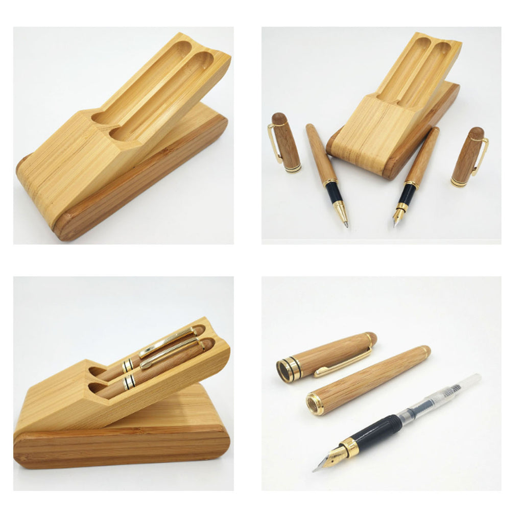 Creative Bamboo Gel Ink Rollerball Pen And Fountain Pen Set