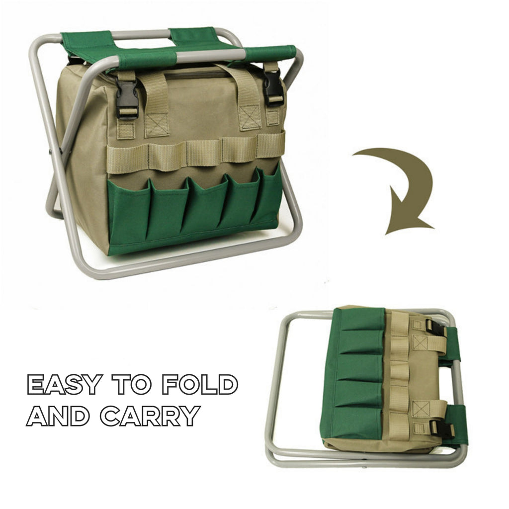 Garden Folding Stool with Tools Storage Bag
