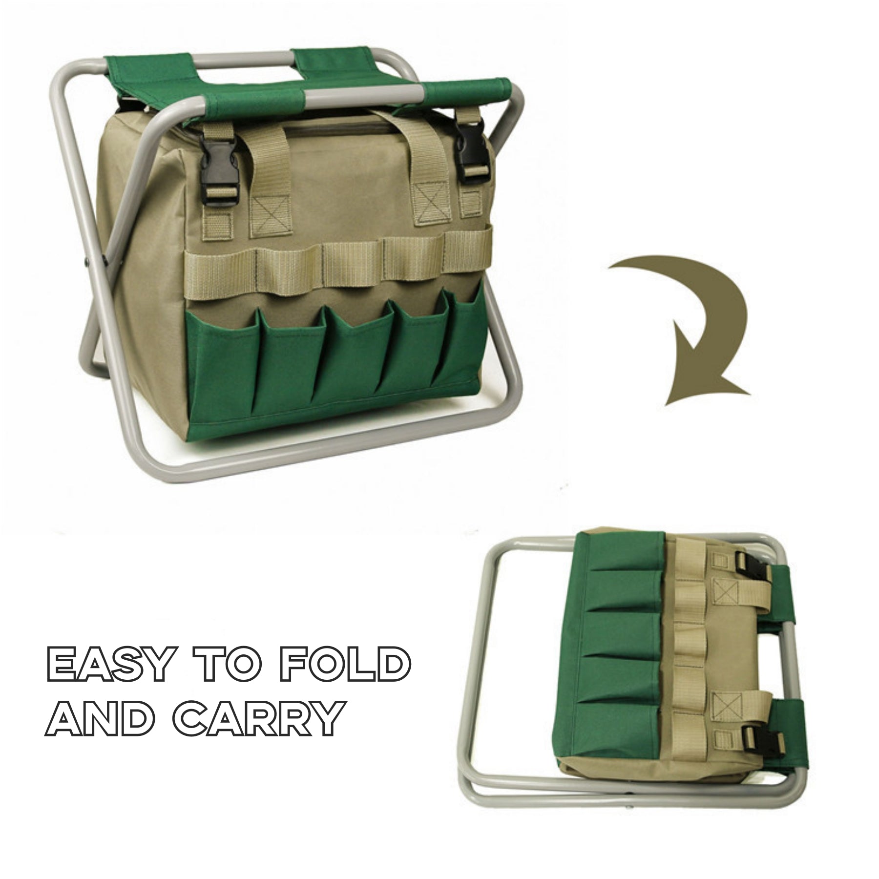 Garden Folding Stool with Tools Storage Bag